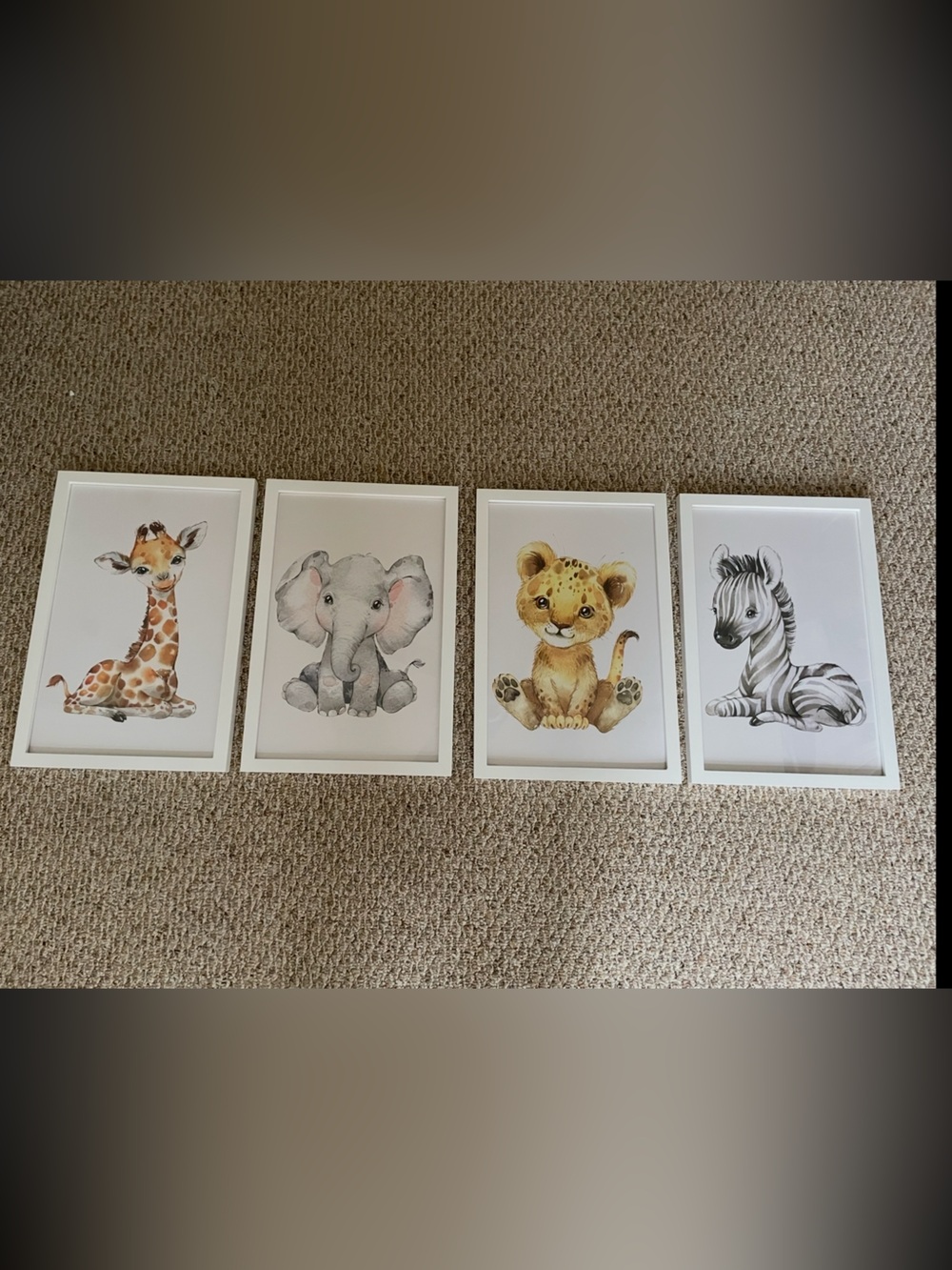 Set of 4 Framed WaterColor Animal Print Pictures